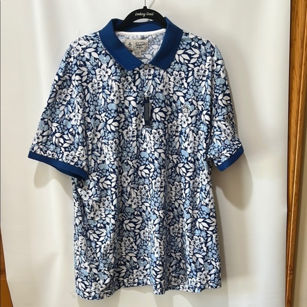Original Penguin Men’s Blue & White Floral Polo Shirt XXL